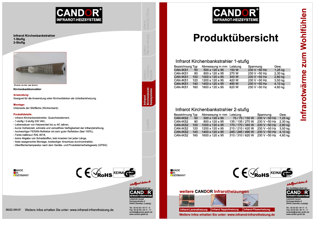 Kirchenheizung - Kirchenunterbankstrahler Produktdatenblatt